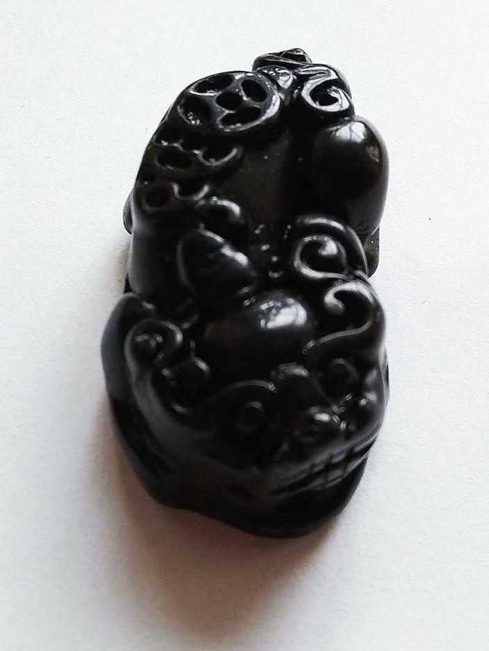 1Pc Natural Acupuncture Healing Gemstone black Bead pendant Pixiu Animal Amulet