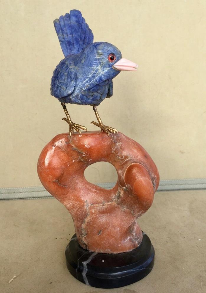 Bluebird of Dumortierite on carved Orange Calcite 8