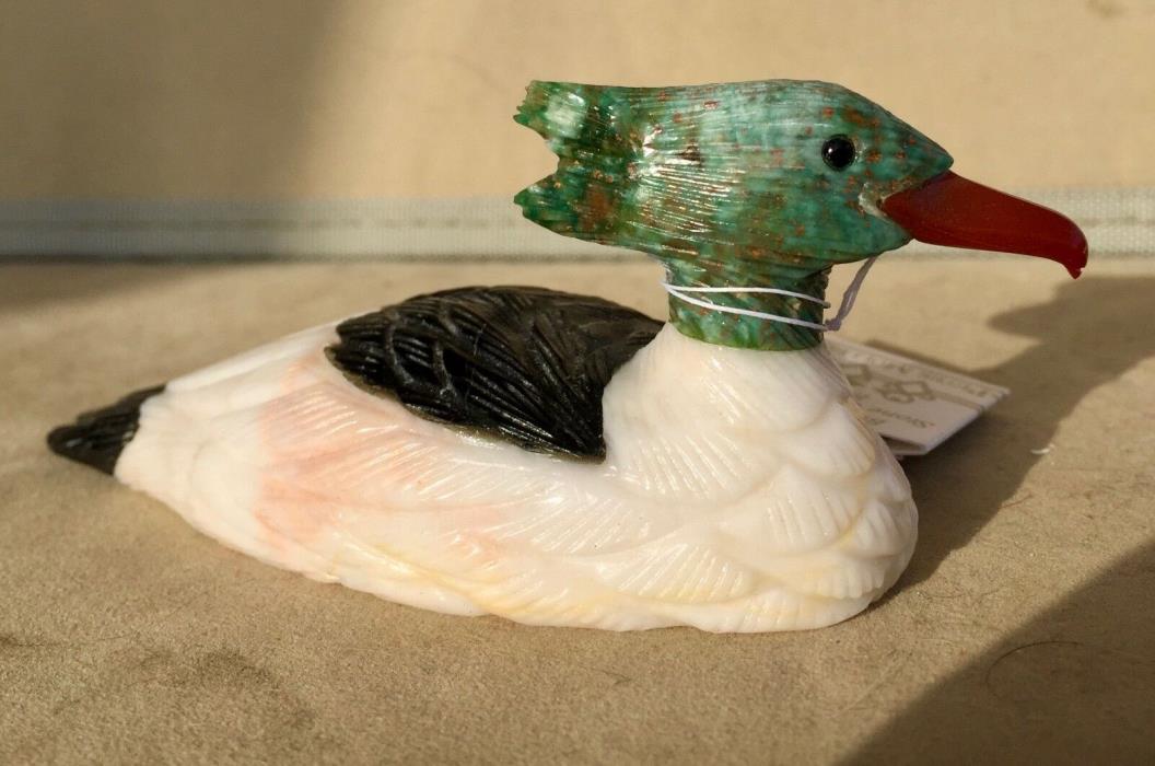 Merganser Duck -Obsidian,White Quartz,Fuchsite 5