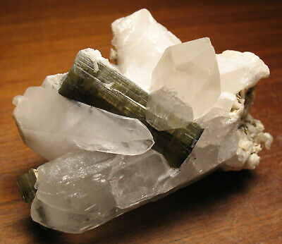 Cool Green Tourmalines with Quartz Crystals