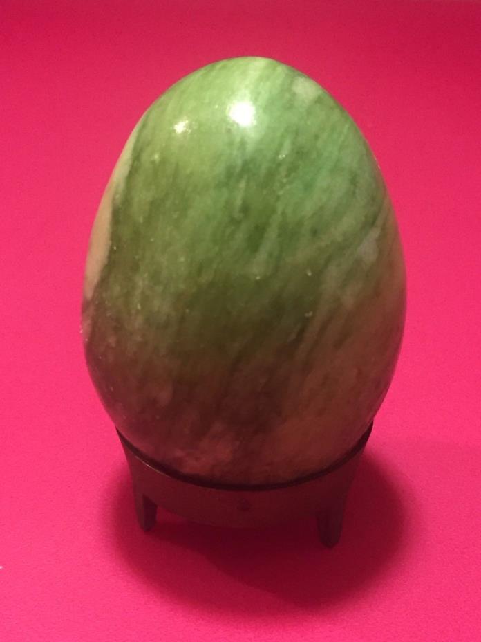 Vintage Green Marble Egg With Brass Stand