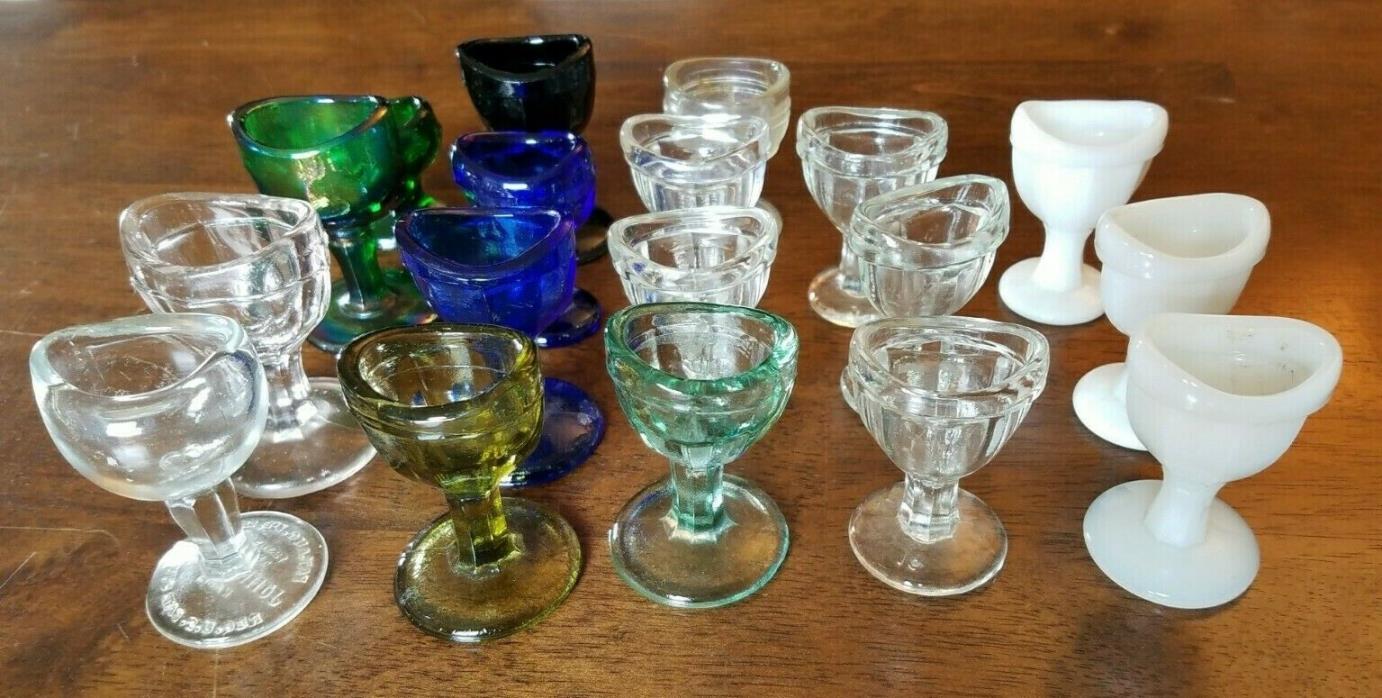 Vintage Lot 18 Collectible Rare Glass Eye Wash Cups - John Bull, 