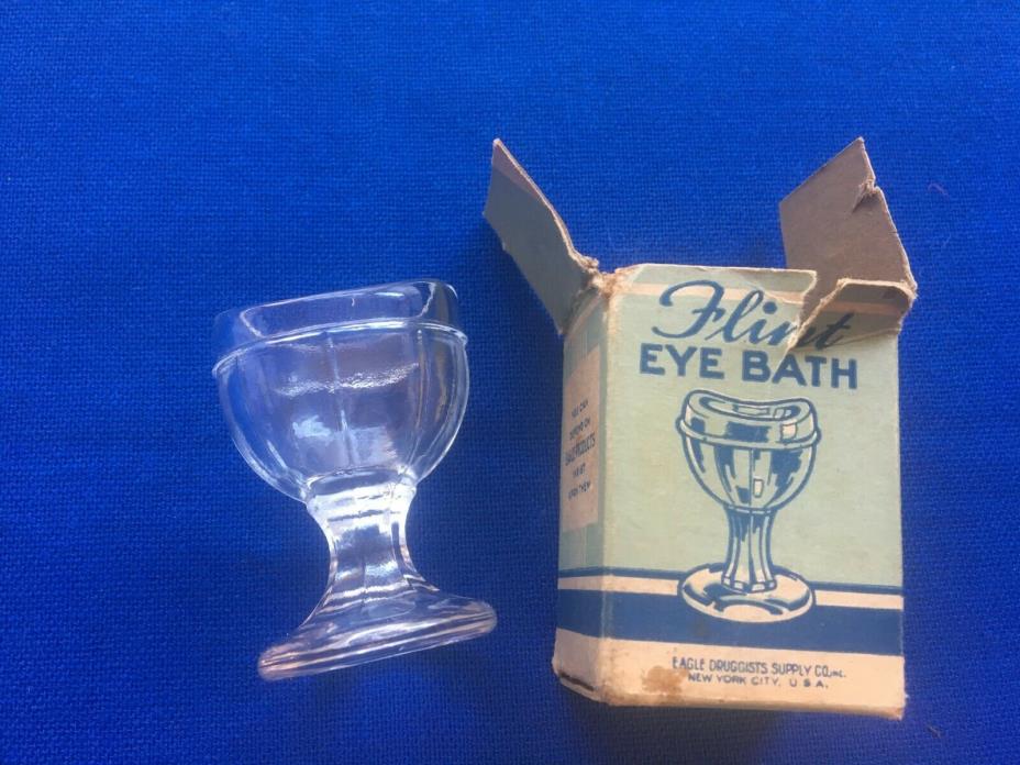 Flint Eye Bath Clear Glass Cup with Original Blue Box ~ Eagle Druggists Supply