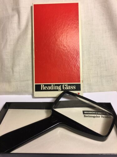 Vintage Bausch And Lomb Rectangular Reading  Glass Magnifier Original Box Black