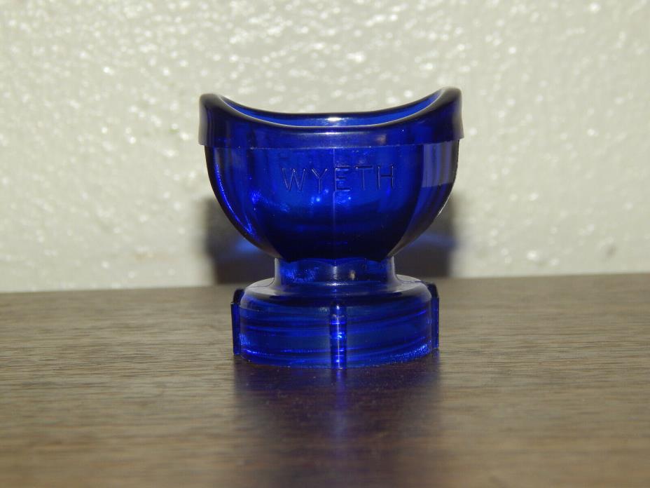 Vintage Cobalt Blue Plastic Wyeth Eye Wash Cup Medicine Bottle Lid Top Number 2