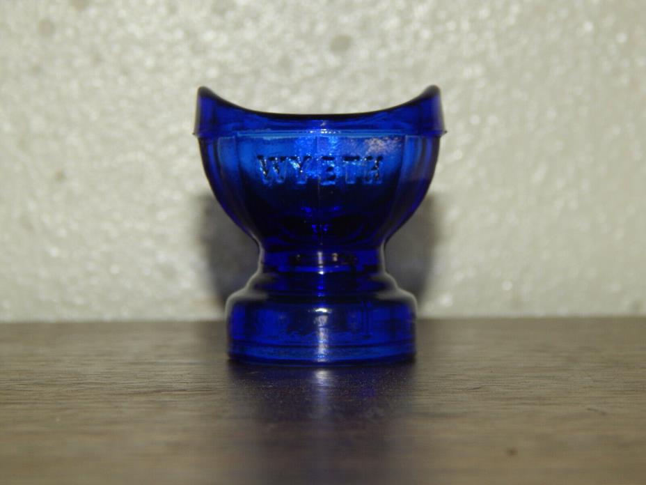 Vintage Cobalt Blue Glass Wyeth Eye Wash Cup Medicine Bottle Lid Top Number 15