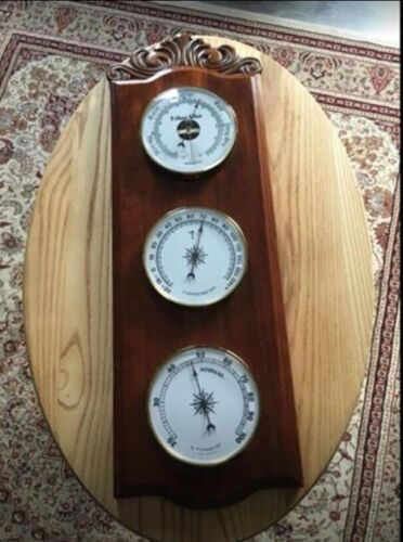 Vintage ETHAN ALLEN Thermometer Barometer Clock Solid Wood