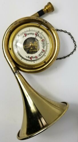 Vintage Barometer, Horn Shaped, Brass, Made In Germany