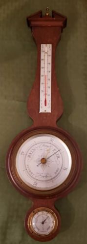 VINTAGE AIRGUIDE WEATHER STATION MAHOGANY THERMOMETER BAROMETER HYGROMETER 20.5