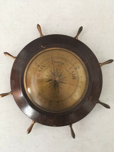 Vintage Wood  Ship's Wheel Stormy Rain Change Fair Very Dry Barometer Germany