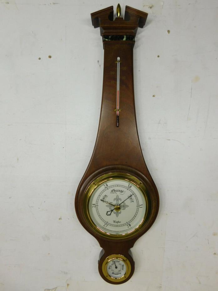 Vintage c1955 Taylor Instrument Hanging Banjo Weather Barometer Walnut & Marble