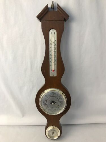 Mid Century Elgin 1420 Wood Barometer Thermometer Humidity Wall Weather Station