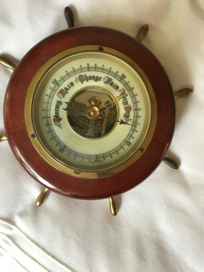 Antique Barometer Made in Germany Wood and Brass Ship Wheel