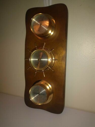 Vintage Weather Station Barometer Thermometer Humidity Springfield Wood Nautical
