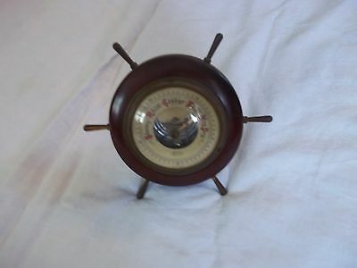 ANTIQUE STELLAR NAUTICAL WOODEN & BRASS DESKTOP BAROMETER WEST GERMANY