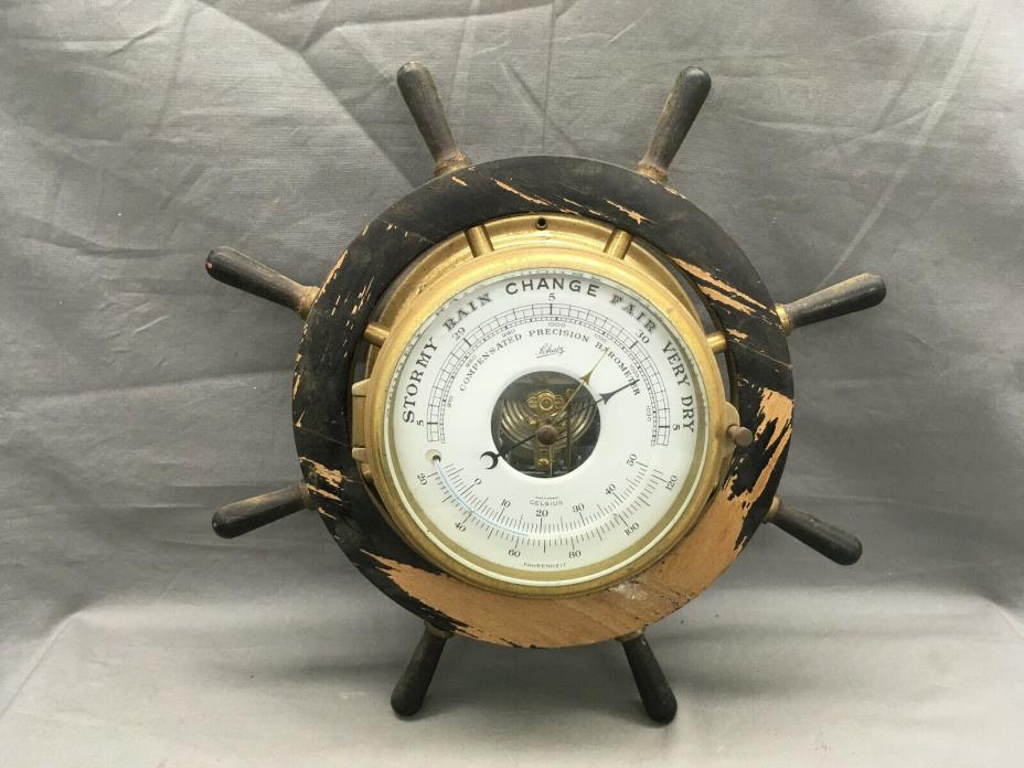 Vintage Schatz Compensated Precision Barometer Ship's Wheel Decor Nautical