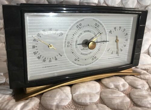 Vintage Airguide Instrument Co Desktop Weather Station Thermometer Barometer USA