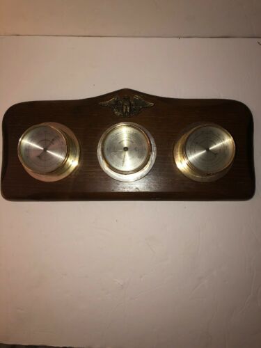 Vintage Springfield Wood Weather Station Thermometer Barometer Humidity w Eagle