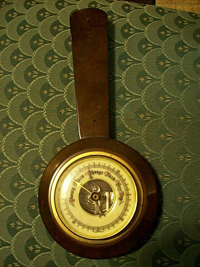 Vintage Mid Century Barometer West Germany Wooden, Brass, & Porcelain