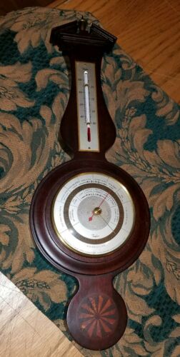 FINE Vtg TAYLOR BANJO Style Weather Station~MAHOGANY~Barometer Thermometer!
