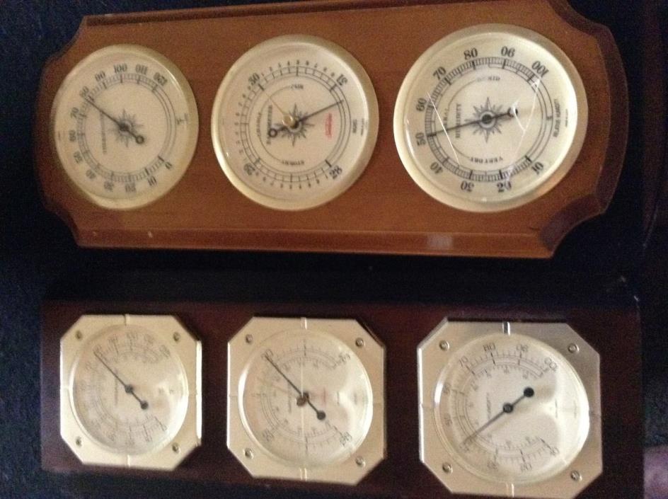 2 weather barometers sunbeam precision measurements mahogany case 16