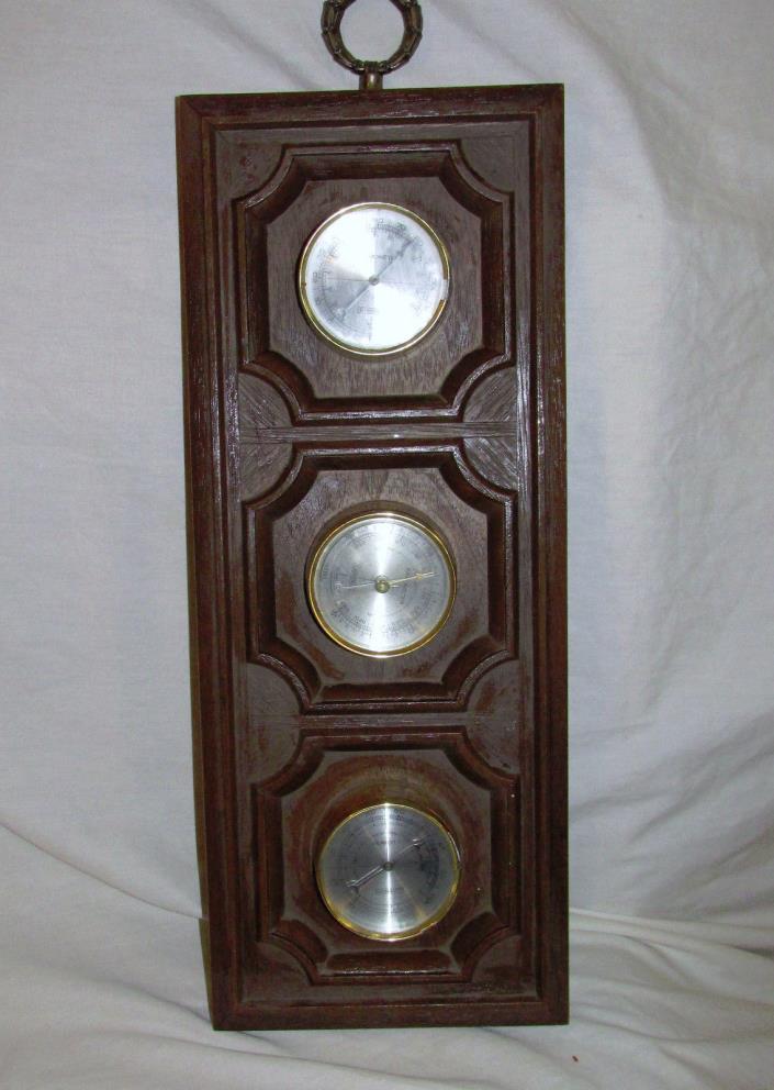 VINTAGE  SPRINGFIELD WALL THERMOMETER BAROMETER HUMIDITY METERS FAUX WOOD