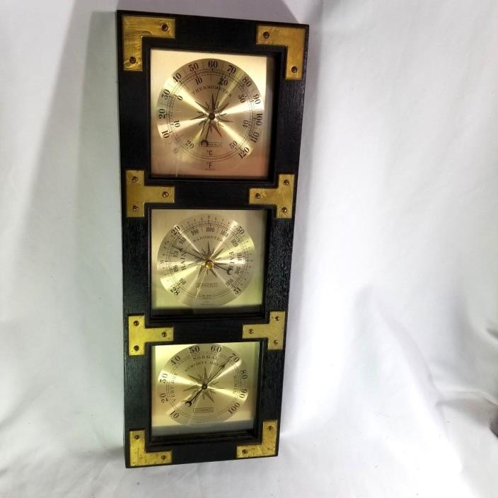 Vintage Springfield Hygrometer Thermometer Barometer Weather Station Black