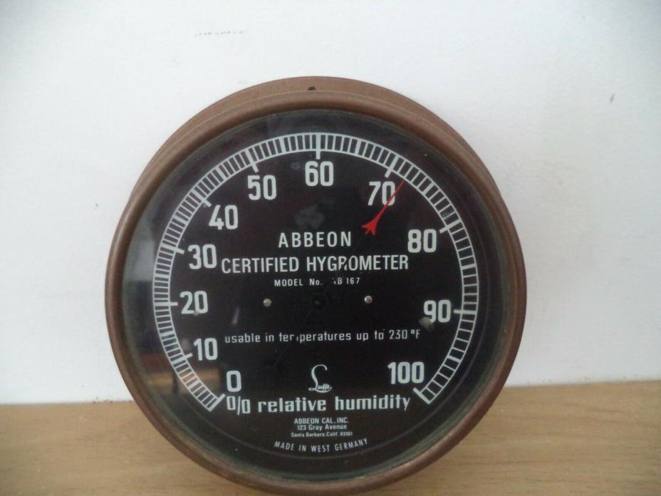 Vintage Abbeon Certified Hygrometer Model AB 167 Brass -- West Germany