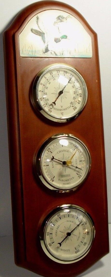 Weather Station Springfield Thermometer Barometer Humidity Wood DUCKS