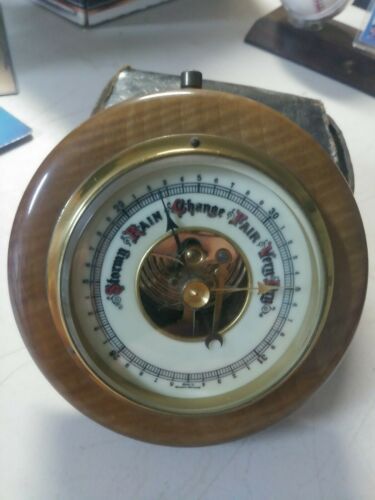 Old Vtg Wood Stormy Rain Change Fair Very Dry Barometer Round West Germany