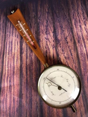 Airguide Hanging Brass Barometer Thermometer 15” Long