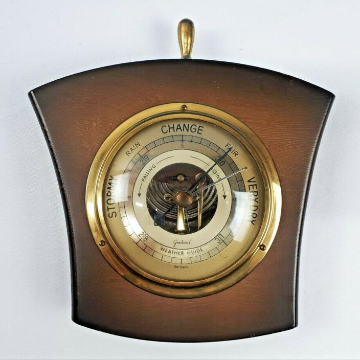 Vintage Gischard Germany Barometer Wood & Brass Wall Hanging