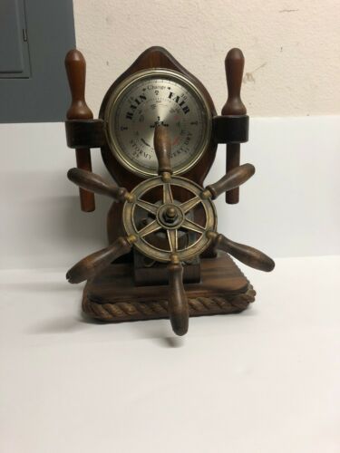 Vintage Shortland SB British Instrument Barometer Ships Helm Wheel On Wood Parts