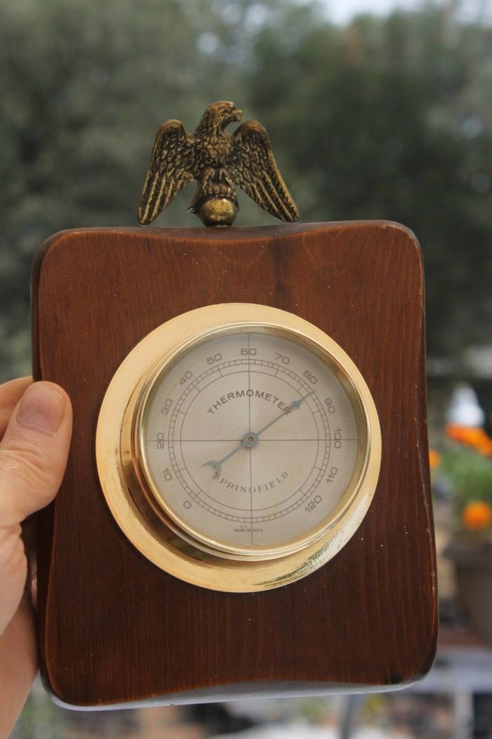 Vintage     SPRINGFIELD  Wood  Weather Station    Thermometer   Eagle topper