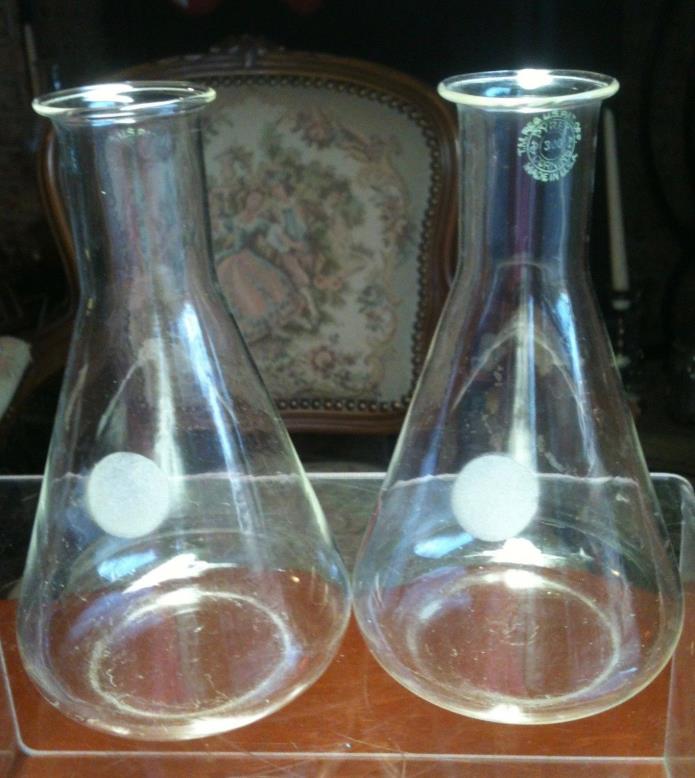 Vintage Early Pyrex 300 ML Lab Conical Flask Glass Beaker Pair Set of 2