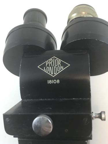 Antique PRIOR LONDON Microscope 18108 in wooden Box case England, 1940s, Rare