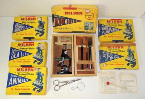Vintage 1950's MILBEN Micro-Lab Kit #373K w/ 5 Complete Milben Slide Sets