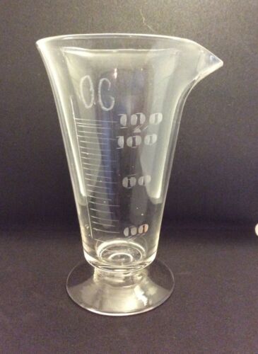 Vintage Etched Glass Laboratory Beaker 100 mL, Footed