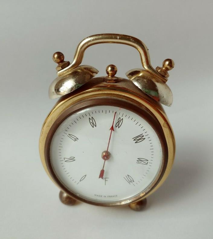 Vtg Made in France Brass Alarm clock Style Temperature Desk Thermometer