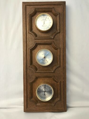 Vintage Springfield Weather station  Thermometer Barometer Humidity Wood Look