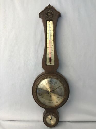Vtg Wood Look Taylor Temperature Compensated Hygrometer Thermometer Barometer