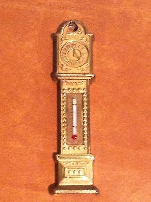 Vintage Brass Grandfather Clock Wall Thermometer ENGLAND