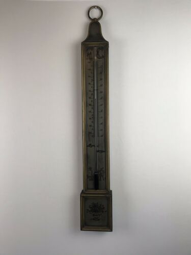 Vintage Tall 3' Wall Thermometer Signed Italy Metal 38