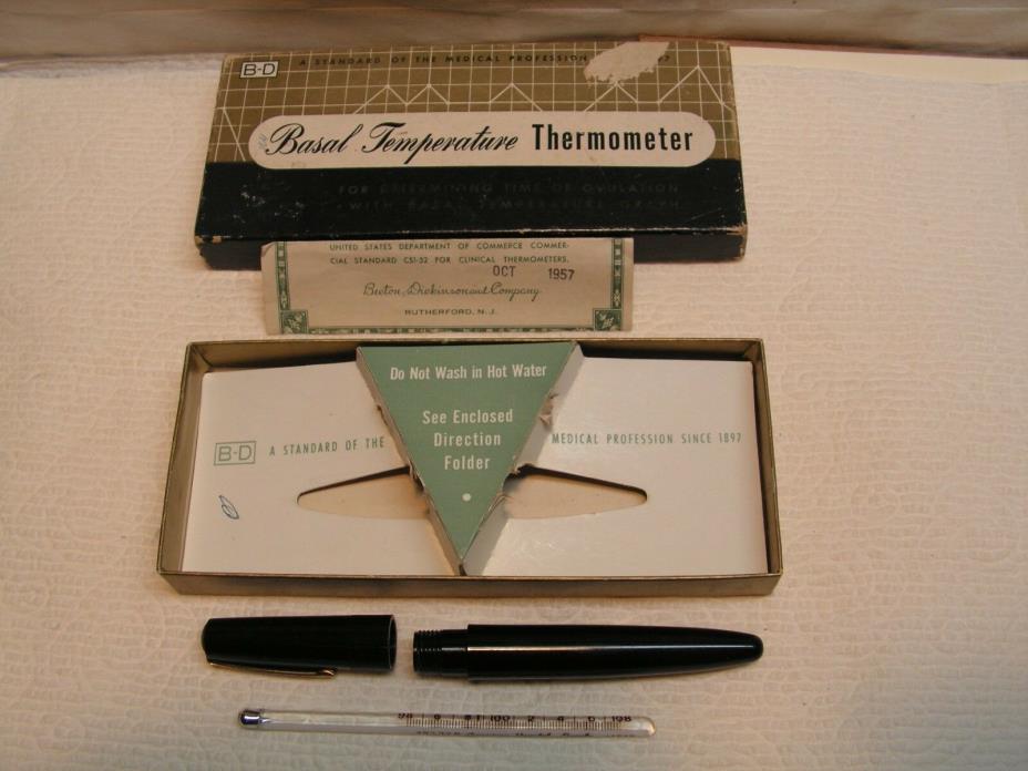Vintage 1957 B-D Basal Temperature Thermometer Case Original W/Japan 48737S Ther