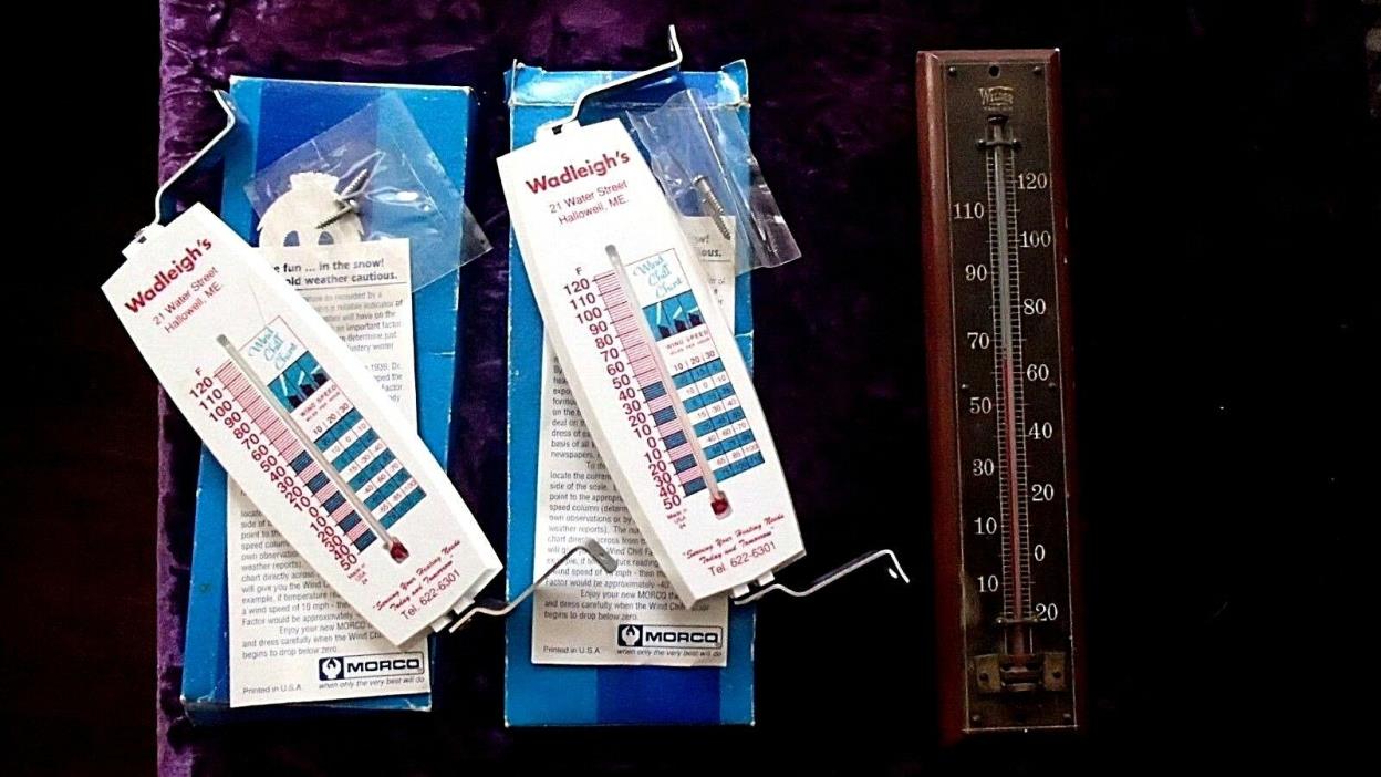 ANTIQUE/VINTAGE THERMOMETER LOT WILDER COPPER WOOD AND 2X LOCAL FUEL AND GAS CO.