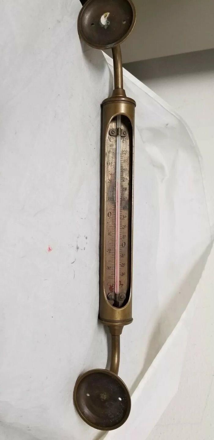 Vintage Brass Stick Wall Thermometer ~ Swivel ~ Mermaid w/ Fish Logo