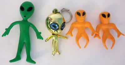 3 Collectible Alien Figures And a Plastic Alien Keychain