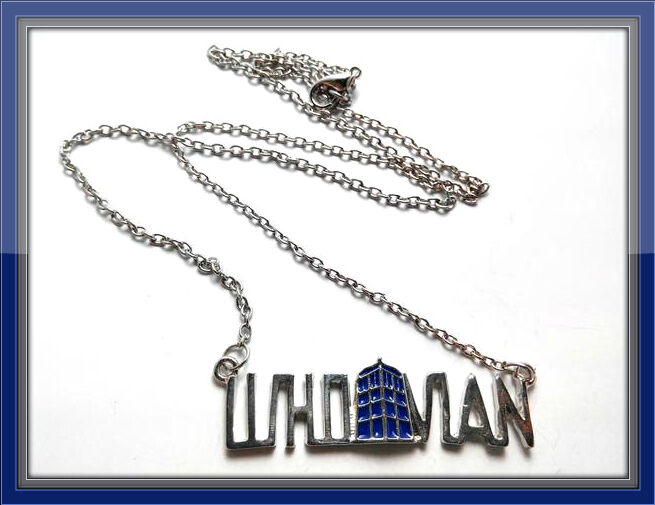 Doctor Who statement necklace word Whovian & TARDIS police call box silver-tone