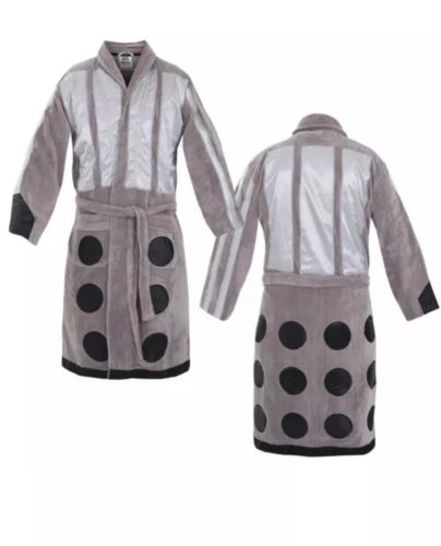 Doctor Who Silver Dalek Design Terry Cloth Bath Robe Halloween Costume One Size