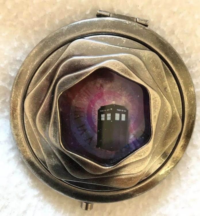 DOCTOR WHO DOUBLE COMPACT METAL MIRROR WITH INLAID TARDIS